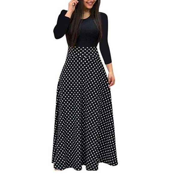 - Dresses & Skirts - Long Sleeve Black & White Maxi Dress